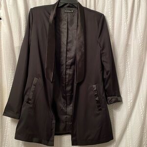 PrettyLittleThing black satin long blazer tuxedo jacket  size 14
